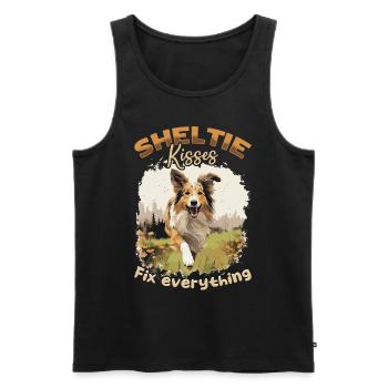 Shetland Sheepdog Dog Sheltie kisses Fix everythin - Männer Premium Bio Tank Top - Schwarz - Vorne - Michal (187cm)