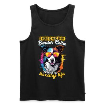 Border Collie Dog - I work hard - Men's Premium Organic Tank Top - black - Front - Michal (187cm)