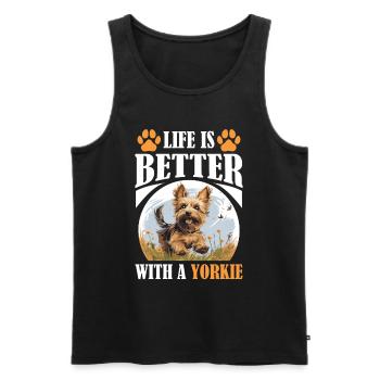 Yorkshire Terrier Dog Yorkie - Life is better - Männer Premium Bio Tank Top - Schwarz - Vorne - Michal (187cm)