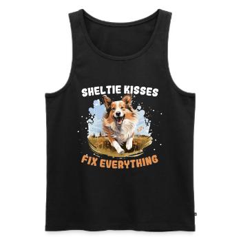 Shetland Berger chien Sheltie bisous fix everythin - Débardeur bio Premium Homme - noir - Devant - Michal (187cm)
