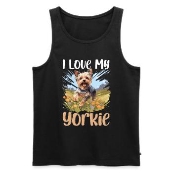Yorkshire Terrier chien Yorkie - J’aime mon Yorkie - Débardeur bio Premium Homme - noir - Devant - Michal (187cm)