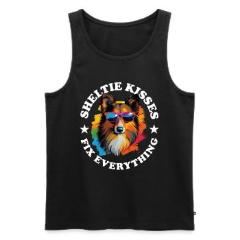 Shetland Sheepdog Dog Sheltie kisses Fix everythin - Männer Premium Bio Tank Top - Schwarz - Vorne - Michal (187cm)