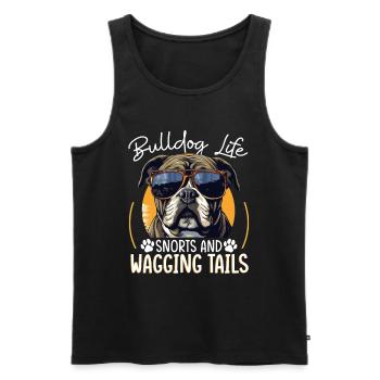 Bouledogue anglais britannique Bulldog Life renifle - Débardeur bio Premium Homme - noir - Devant - AI Model Male 178 light (178cm)