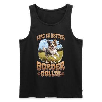 Border Collie Dog - La vie est meilleure avec un - Débardeur bio Premium Homme - noir - Devant - AI Model Male 178 light (178cm)