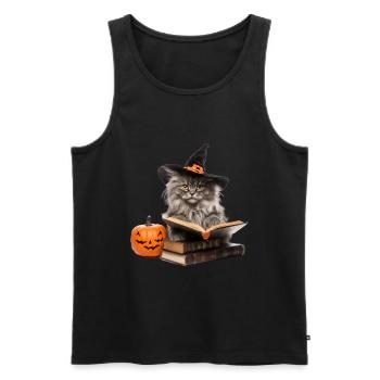 Cat reading a Book Pet Halloween Pumpkins - Männer Premium Bio Tank Top - Schwarz - Vorne - Michal (187cm)