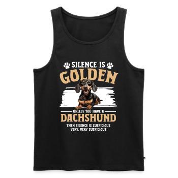 Saucisse saucisse teckel chien Silence is Golden - Débardeur bio Premium Homme - noir - Devant - Michal (187cm)