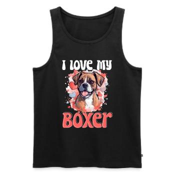 Boxer chien race animal de compagnie - J’aime mon boxer - Débardeur bio Premium Homme - noir - Devant - Michal (187cm)
