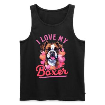 Boxer chien race animal de compagnie - J’aime mon boxer - Débardeur bio Premium Homme - noir - Devant - Michal (187cm)