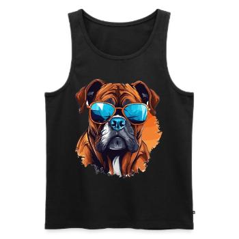 Boxer chien de race animal de compagnie avec lunettes de soleil - Débardeur bio Premium Homme - noir - Devant - Michal (187cm)