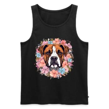 Boxer Dog Breed Pet - Cute Graphic with Flowers - Men's Premium Organic Tank Top - black - Front - AI Model Male 178 light (178cm)