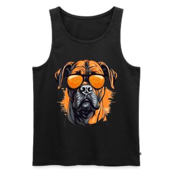Boxer chien de race animal de compagnie avec lunettes de soleil - Débardeur bio Premium Homme - noir - Devant - Michal (187cm)