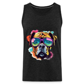 Boxer chien race animaux de compagnie lunettes de soleil Pop Art coloré - Débardeur bio Premium Homme - charbon - Devant - Alexander (188cm)