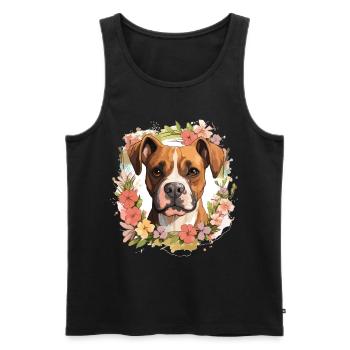 Boxer Dog Breed Pet - Cute Graphic with Flowers - Men's Premium Organic Tank Top - black - Front - AI Model Male 178 light (178cm)
