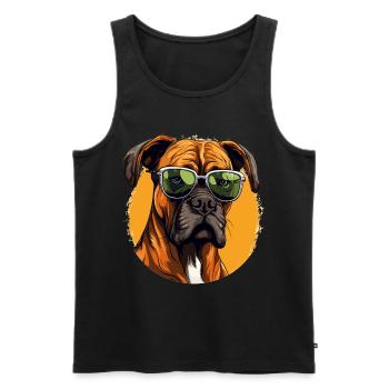 Boxer chien de race animal de compagnie avec lunettes de soleil - Débardeur bio Premium Homme - noir - Devant - Michal (187cm)