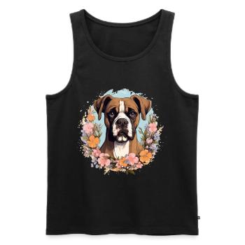 Boxer Dog Breed Pet - Cute Graphic with Flowers - Men's Premium Organic Tank Top - black - Front - AI Model Male 178 light (178cm)