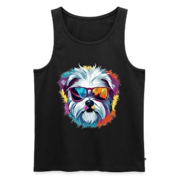 Chien maltais de race animal de compagnie avec lunettes de soleil Pop Art - Débardeur bio Premium Homme - noir - Devant - AI Model Male 178 light (178cm)