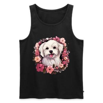 Chien maltais de race animal mignon graphique avec des fleurs - Débardeur bio Premium Homme - noir - Devant - Michal (187cm)