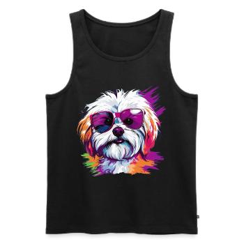 Chien maltais de race animal de compagnie avec lunettes de soleil Pop Art - Débardeur bio Premium Homme - noir - Devant - Michal (187cm)