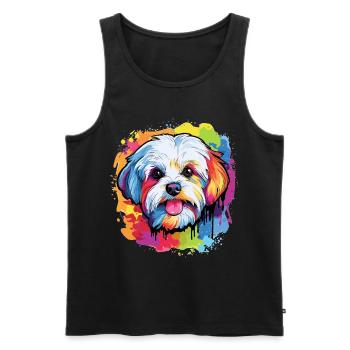 Chien maltais race animal de compagnie Pop Art - Débardeur bio Premium Homme - noir - Devant - AI Model Male 178 light (178cm)