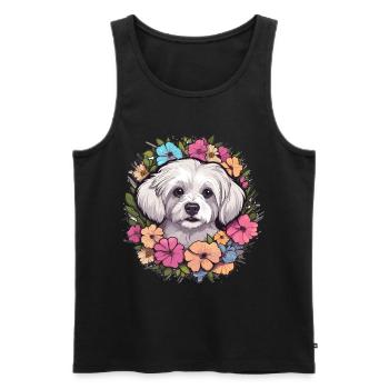 Maltese Dog Breed Pet Cute Graphic with Flowers - Men's Premium Organic Tank Top - black - Front - Michal (187cm)