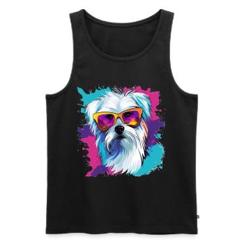 Chien maltais de race animal de compagnie avec lunettes de soleil Pop Art - Débardeur bio Premium Homme - noir - Devant - AI Model Male 178 light (178cm)