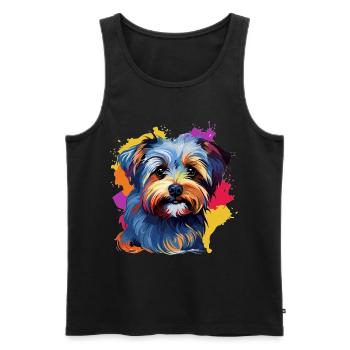 Morkie chien race animal coloré Pop Art - Débardeur bio Premium Homme - noir - Devant - Michal (187cm)