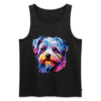 Morkie chien race animal coloré Pop Art - Débardeur bio Premium Homme - noir - Devant - Michal (187cm)
