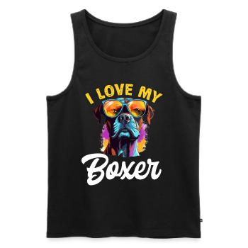 Boxer chien race animal de compagnie - J’aime mon boxer - Débardeur bio Premium Homme - noir - Devant - Michal (187cm)