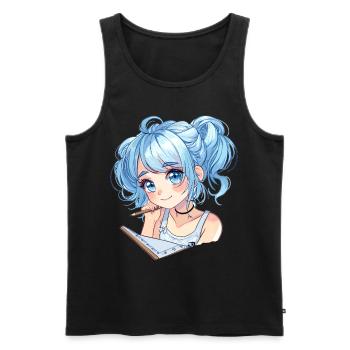 Anime and Sketching Anime Girl Sketching Otaku - Men's Premium Organic Tank Top - black - Front - AI Model Male 178 light (178cm)