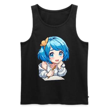 Anime and Sketching Anime Girl Sketching Otaku - Men's Premium Organic Tank Top - black - Front - AI Model Male 178 light (178cm)