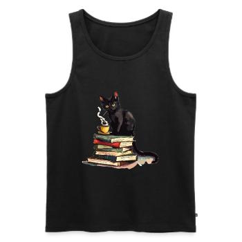 Cats Books Tea Reading - Cute Funny Graphic - Männer Premium Bio Tank Top - Schwarz - Vorne - Michal (187cm)