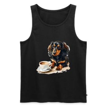 Cute Dachshund Doxie with a Cup of Coffee Wiener - Men's Premium Organic Tank Top - black - Front - AI Model Male 178 light (178cm)
