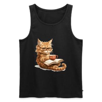 Cats Books Tea Reading - Cute Funny Graphic - Männer Premium Bio Tank Top - Schwarz - Vorne - Michal (187cm)