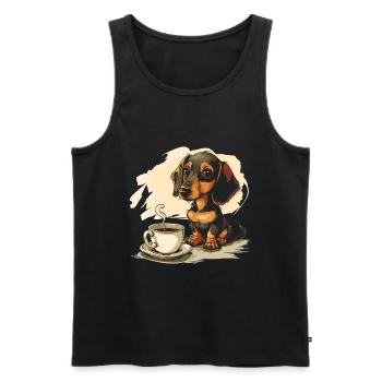 Cute Dachshund Doxie with a Cup of Coffee Wiener - Men's Premium Organic Tank Top - black - Front - AI Model Male 178 light (178cm)