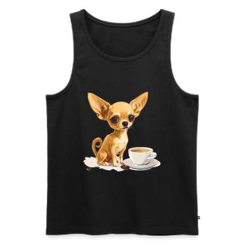 Chihuahua mignon avec une tasse de café Chiwawa - Débardeur bio Premium Homme - noir - Devant - Michal (187cm)