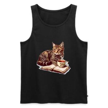 Cats Books Tea Reading - Cute Funny Graphic - Männer Premium Bio Tank Top - Schwarz - Vorne - Michal (187cm)