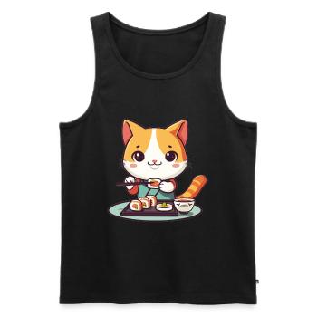 Chats et Sushi Japonais Nourriture Chaton Kawaii Anime - Débardeur bio Premium Homme - noir - Devant - AI Model Male 178 light (178cm)