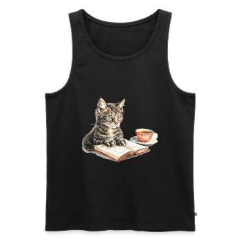 Cats Books Tea Reading - Cute Funny Graphic - Männer Premium Bio Tank Top - Schwarz - Vorne - Michal (187cm)
