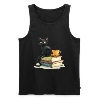 Cats Books Tea Reading - Cute Funny Graphic - Männer Premium Bio Tank Top - Schwarz - Vorne - Michal (187cm)
