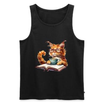 Cats Books Tea Reading - Cute Funny Graphic - Männer Premium Bio Tank Top - Schwarz - Vorne - Michal (187cm)