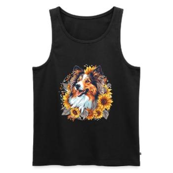 Shetland Sheepdog Sheltie Dog Sunflower Cute - Men's Premium Organic Tank Top - black - Front - AI Model Male 178 light (178cm)