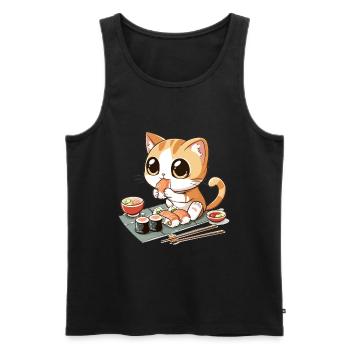 Chats et Sushi Japonais Nourriture Chaton Kawaii Anime - Débardeur bio Premium Homme - noir - Devant - AI Model Male 178 light (178cm)