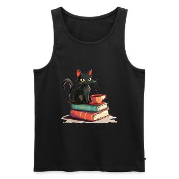 Cats Books Tea Reading - Cute Funny Graphic - Männer Premium Bio Tank Top - Schwarz - Vorne - Michal (187cm)