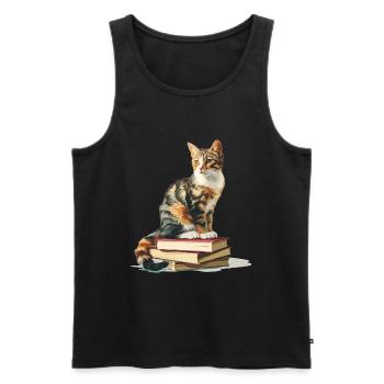 Cats and Books Reading Bookworm Funny & Cute - Männer Premium Bio Tank Top - Schwarz - Vorne - AI Model Male 178 light (178cm)