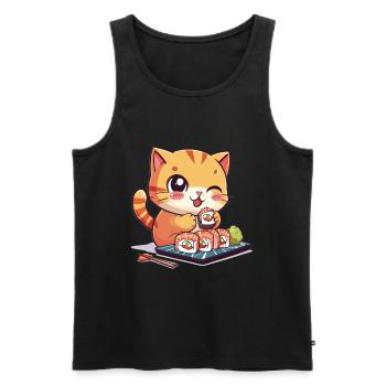 Chats et Sushi Japonais Nourriture Chaton Kawaii Anime - Débardeur bio Premium Homme - noir - Devant - AI Model Male 178 light (178cm)