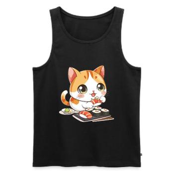 Chats et Sushi Japonais Nourriture Chaton Kawaii Anime - Débardeur bio Premium Homme - noir - Devant - AI Model Male 178 light (178cm)