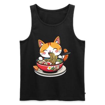 Funny Cat eating Ramen Noodle Soup Anime Kawaii - Men's Premium Organic Tank Top - black - Front - Michal (187cm)