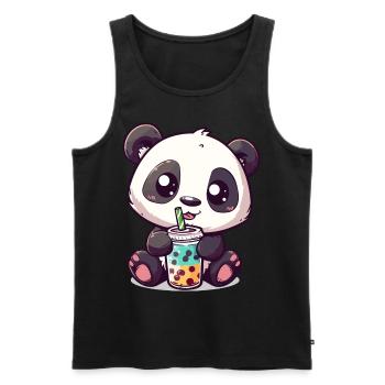 Kawaii Panda Drinking Bubble Tea Boba Cute Graphic - Men's Premium Organic Tank Top - black - Front - AI Model Male 178 light (178cm)