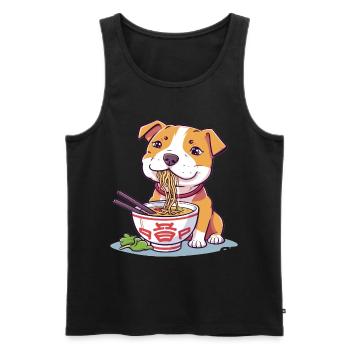 Drôle de Pitbull mangeant de la soupe de nouilles Ramen Kawaii - Débardeur bio Premium Homme - noir - Devant - Michal (187cm)