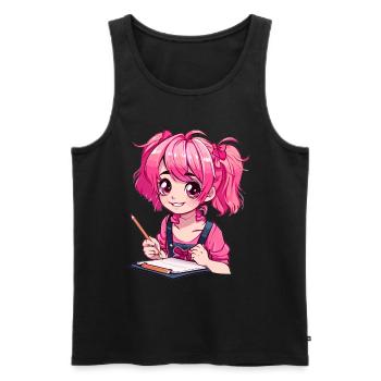 Anime and Sketching Anime Girl Sketching Otaku - Men's Premium Organic Tank Top - black - Front - AI Model Male 178 light (178cm)
